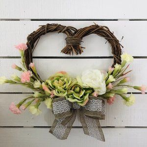 Cabbage Rose Spring Easter Wreath. Heart grapevine